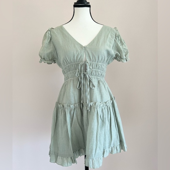 Dresses & Skirts - NEW Chic Sage Green Ruffle Mini Dress